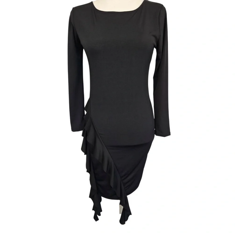Aqua Black Long Sleeve Ruffle Midi Dress NWT SIZE SMALL - Picture 2 of 7